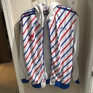 USA 1978 Fifa Adidas White Jacket with Blue and Red Stripes XXL